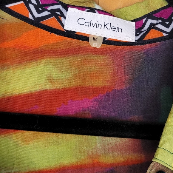 Calvin Klein Green Geoetric Button Down Cinch Waist Tunic M - Picture 6 of 7